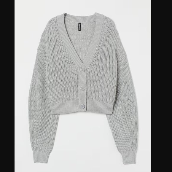 H&M RIB-KNIT CARDIGAN LIGHT GRAY - Picture 1 of 14